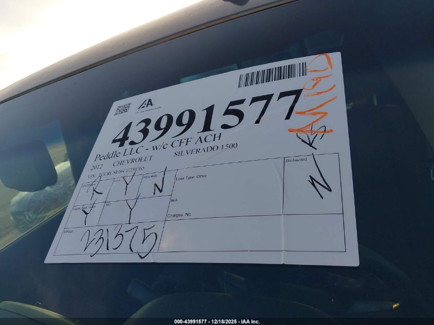 2012 Chevrolet Silverado 1500 Lt VIN: 1GCRCSE06CZ250765 Lot: 43991577