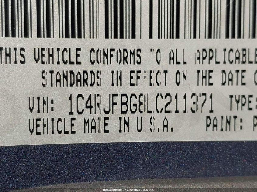 2020 Jeep Grand Cherokee Limited 4X4 VIN: 1C4RJFBG8LC211371 Lot: 43991608