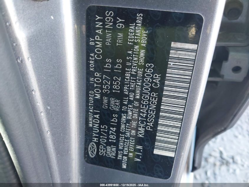 2016 Hyundai Accent Se VIN: KMHCT4AE6GU009063 Lot: 43991658