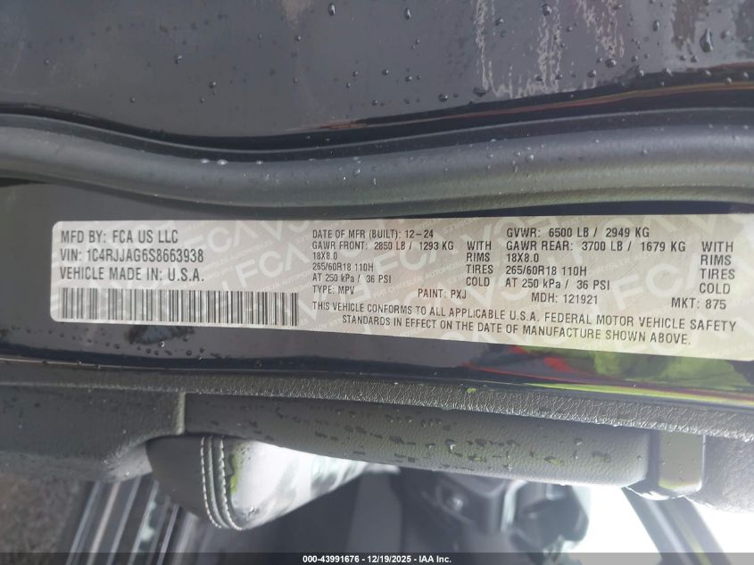 2025 Jeep Grand Cherokee L Altitude X 4X2 VIN: 1C4RJJAG6S8663938 Lot: 43991676