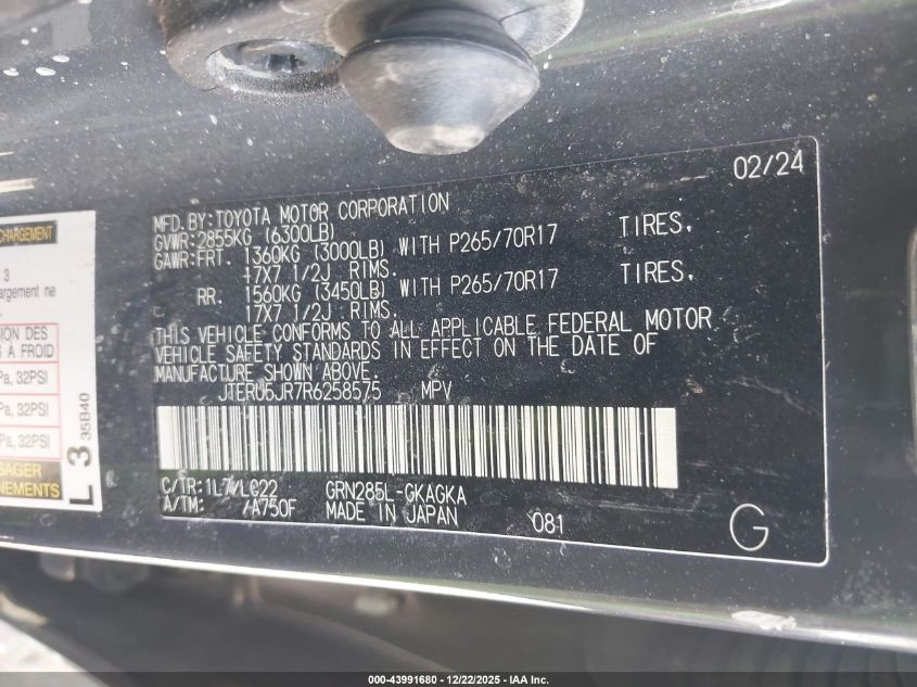 2024 Toyota 4Runner Trd Off Road Premium VIN: JTERU5JR7R625857 Lot: 43991680