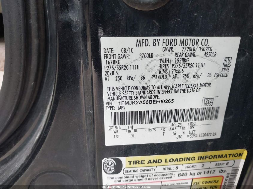 2011 Ford Expedition El Limited VIN: 1FMJK2A56BEF00265 Lot: 43991692