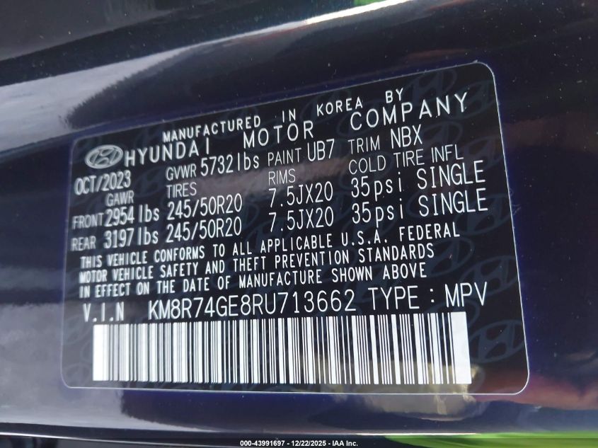 2024 Hyundai Palisade Calligraphy VIN: KM8R74GE8RU713662 Lot: 43991697