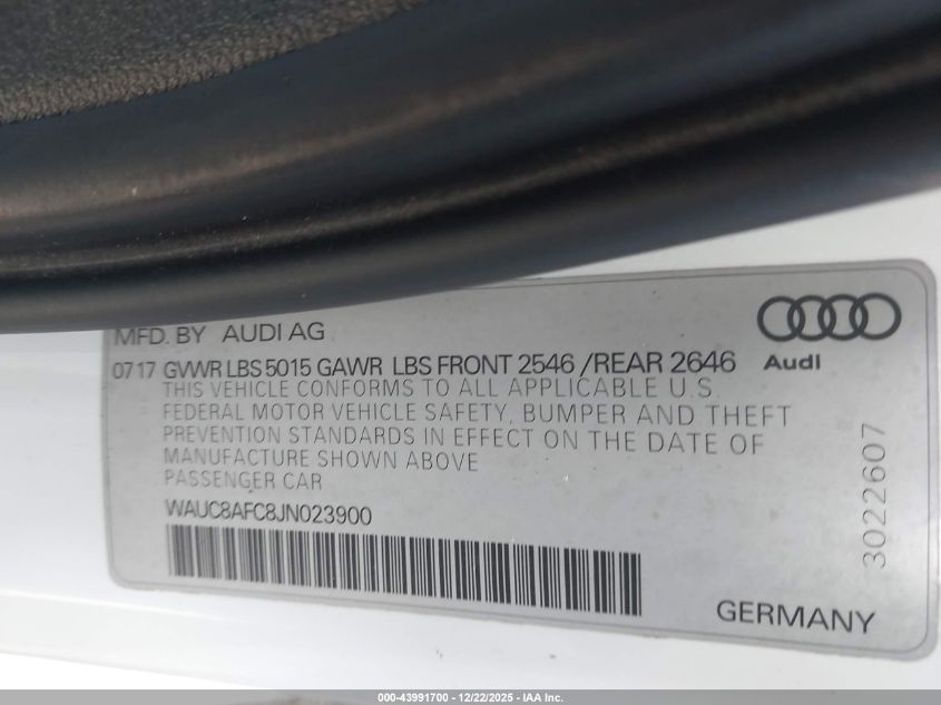 2018 Audi A6 2.0T Premium VIN: WAUC8AFC8JN023900 Lot: 43991700