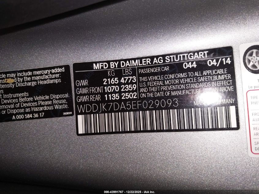 2014 Mercedes-Benz Sl 550 VIN: WDDJK7DA5EF029093 Lot: 43991767