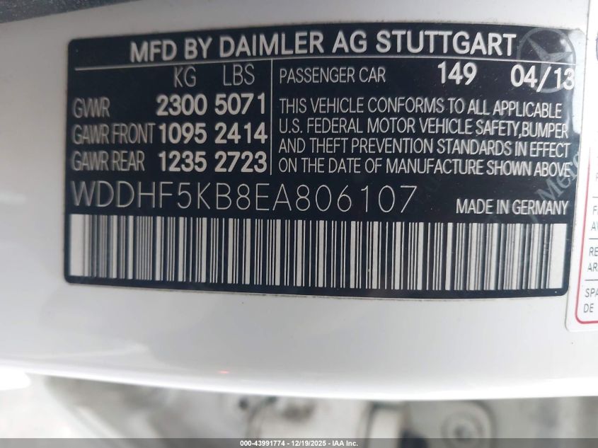 2014 Mercedes-Benz E 350 VIN: WDDHF5KB8EA806107 Lot: 43991774