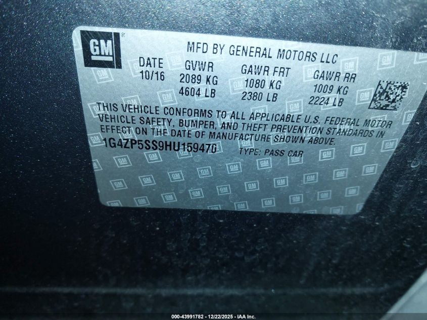 2017 Buick Lacrosse Essence VIN: 1G4ZP5SS9HU159470 Lot: 43991782