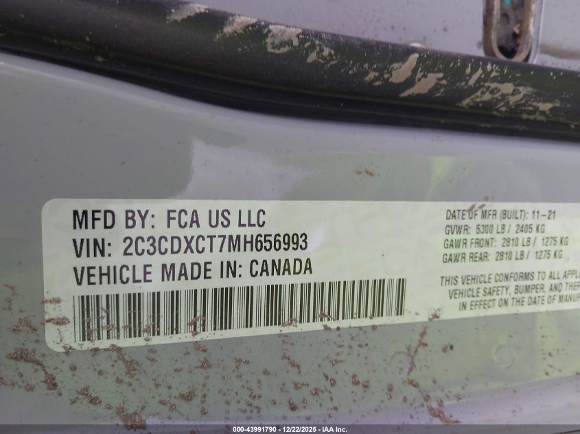 2021 Dodge Charger R/T Rwd VIN: 2C3CDXCT7MH656993 Lot: 43991790
