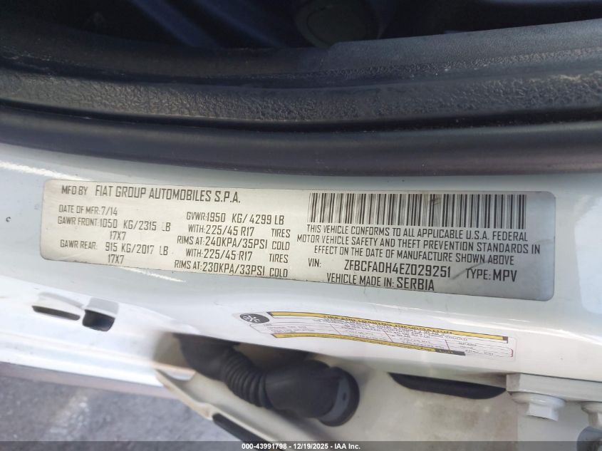 2014 Fiat 500L Trekking VIN: ZFBCFADH4EZ029251 Lot: 43991798