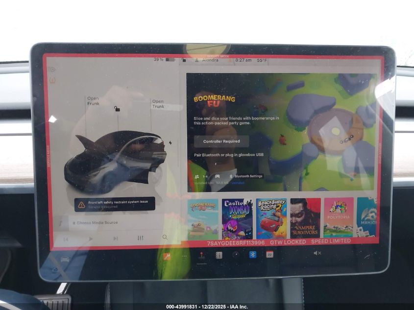 2024 Tesla Model Y Long Range Dual Motor All-Wheel Drive VIN: 7SAYGDEE8RF113996 Lot: 43991831