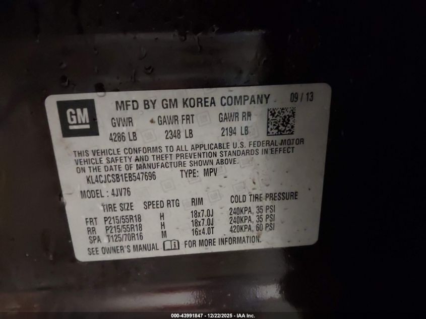 2014 Buick Encore Leather VIN: KL4CJCSB1EB547696 Lot: 43991847