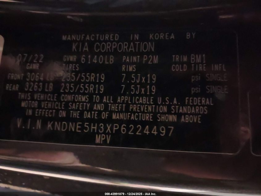 2023 Kia Carnival Mpv Sx VIN: KNDNE5H3XP6224497 Lot: 43991879