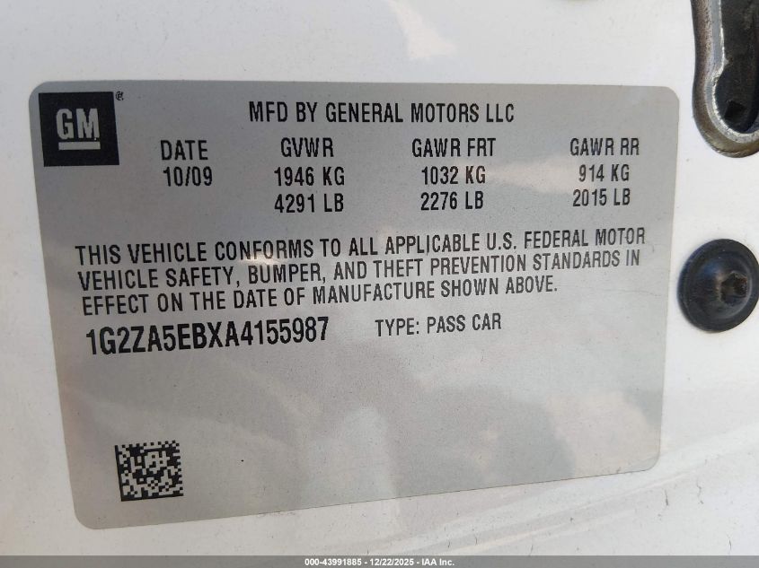 2010 Pontiac G6 VIN: 1G2ZA5EBXA4155987 Lot: 43991885