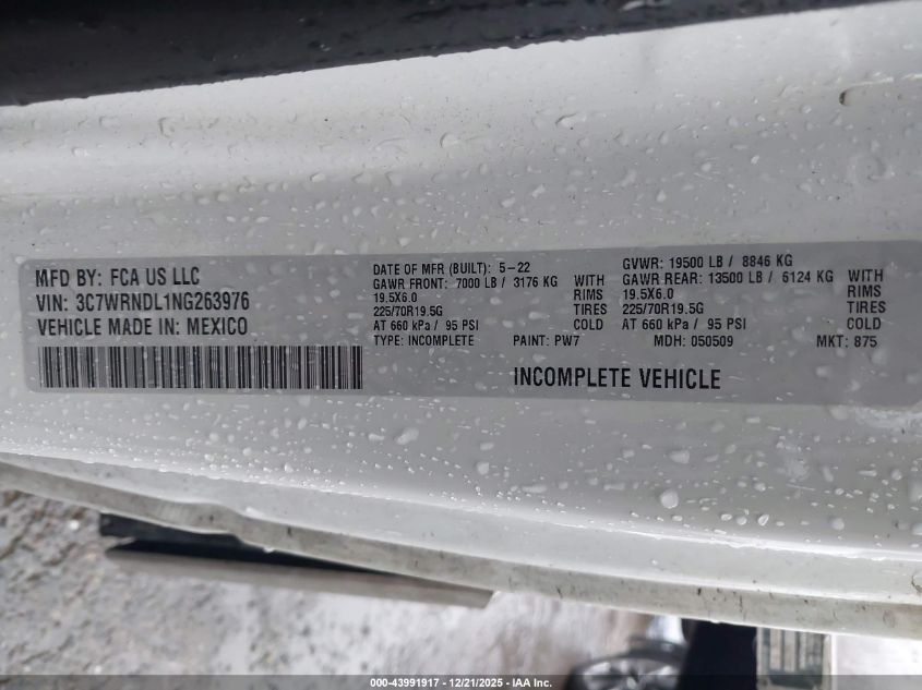 2022 Ram 5500 Chassis Tradesman/Slt VIN: 3C7WRNDL1NG263976 Lot: 43991917