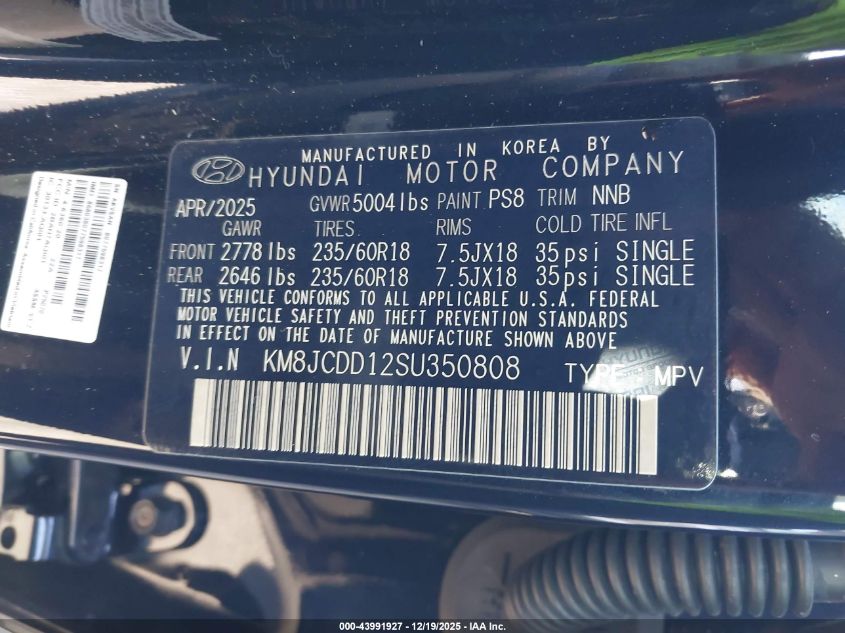 2025 Hyundai Tucson Hybrid Sel Convenience VIN: KM8JCDD12SU350808 Lot: 43991927