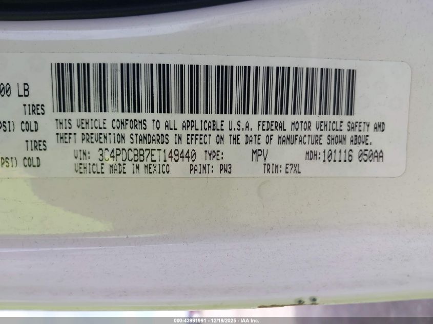 2014 Dodge Journey Sxt VIN: 3C4PDCBB7ET149440 Lot: 43991991