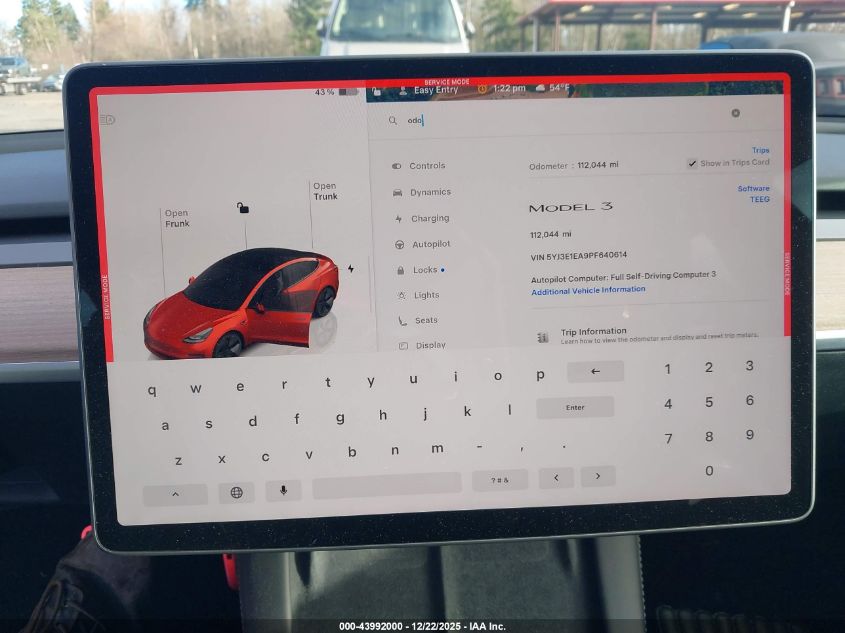 2023 Tesla Model 3 Rear-Wheel Drive VIN: 5YJ3E1EA9PF640614 Lot: 43992000