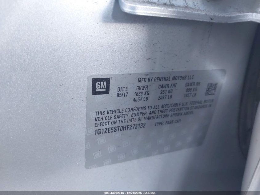 2017 Chevrolet Malibu 1Lt VIN: 1G1ZE5ST0HF273132 Lot: 43992046