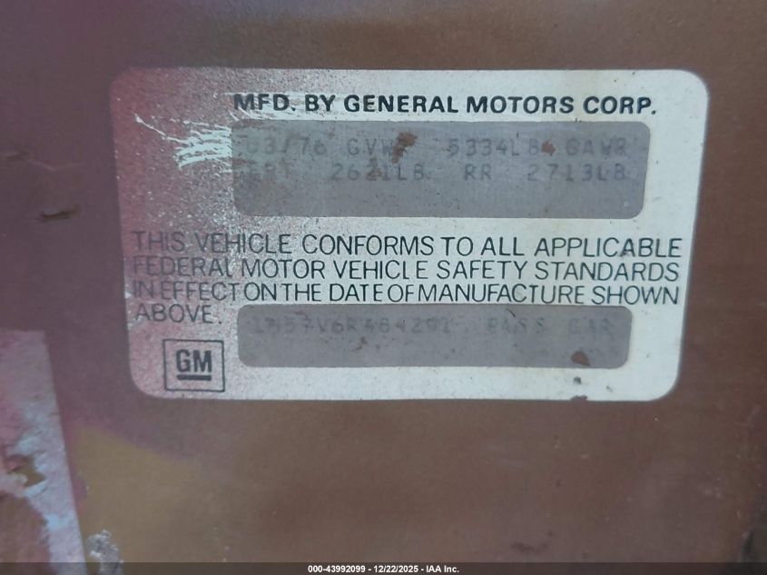 1976 Chevrolet Monte Carlo VIN: 1H57V6R484291 Lot: 43992099