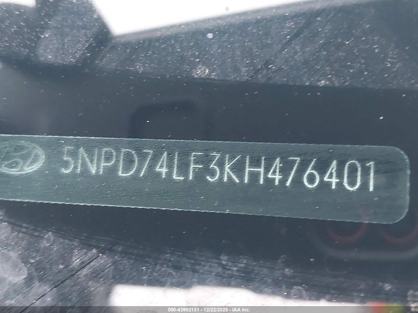 2019 Hyundai Elantra Se VIN: 5NPD74LF3KH476401 Lot: 43992131