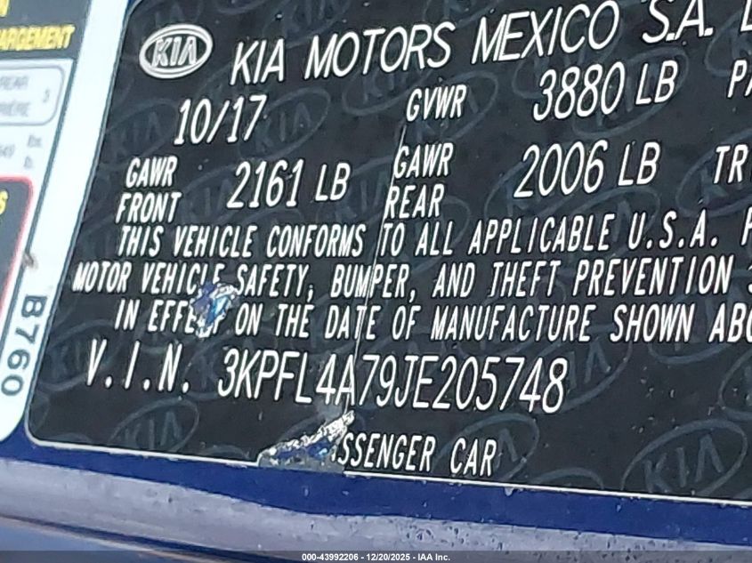2018 Kia Forte Lx VIN: 3KPFL4A79JE205748 Lot: 43992206