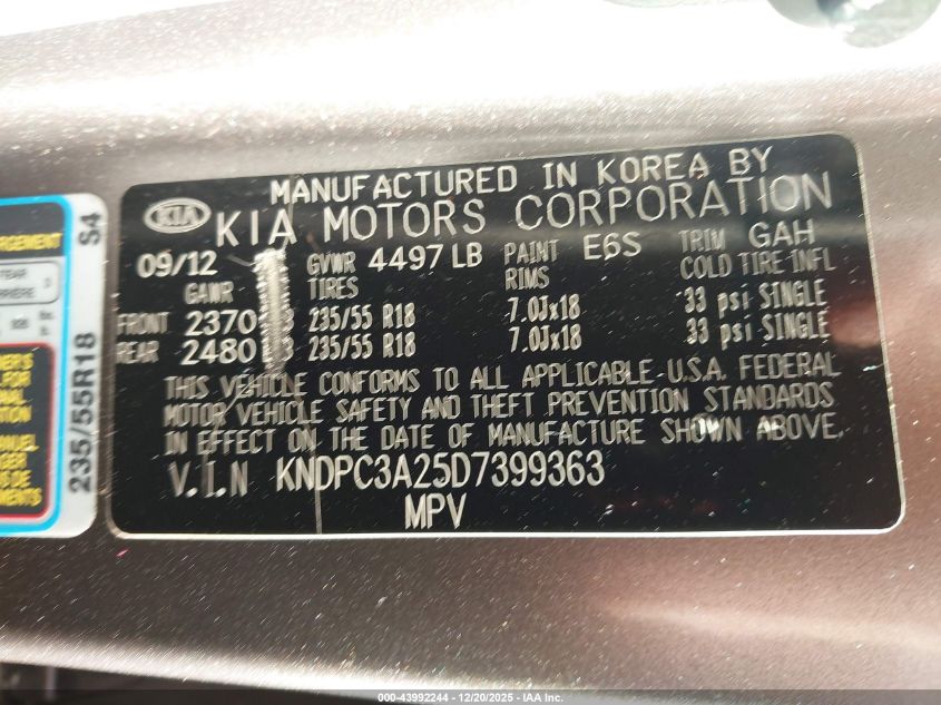 2013 Kia Sportage Ex VIN: KNDPC3A25D7399363 Lot: 43992244