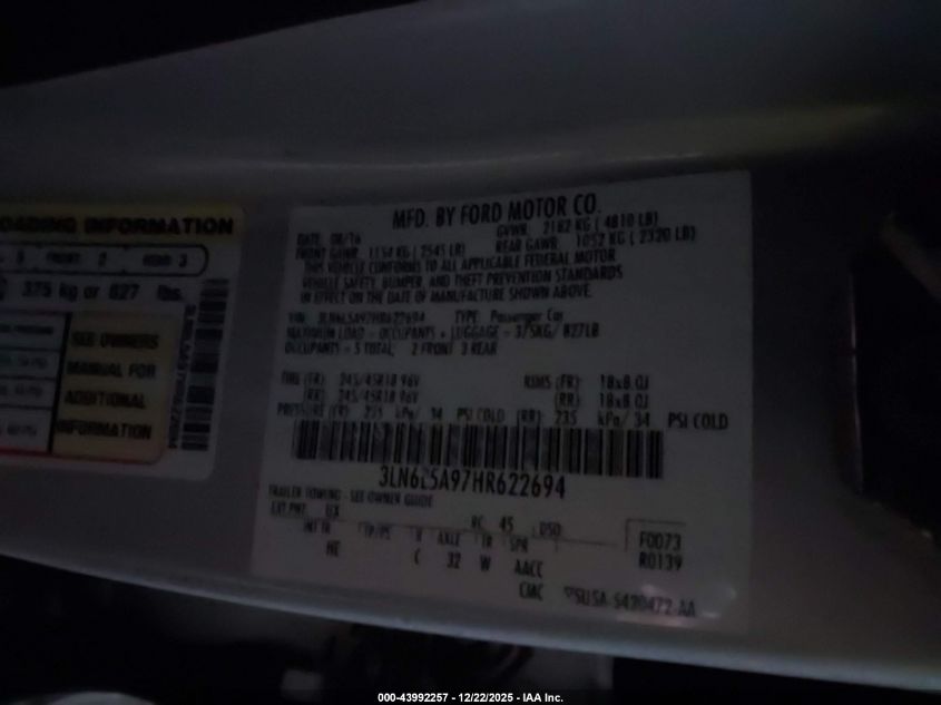 2017 Lincoln Mkz Premiere VIN: 3LN6L5A97HR622694 Lot: 43992257