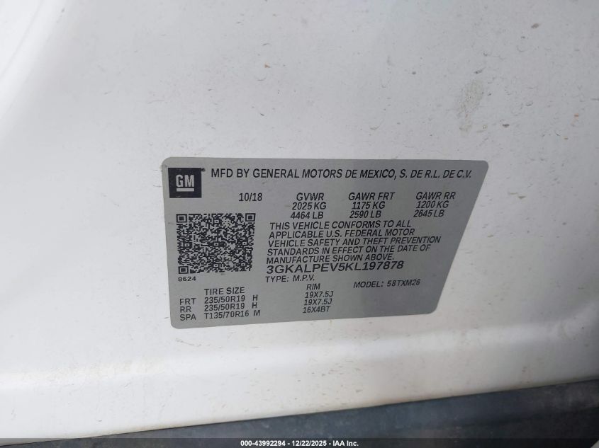 2019 GMC Terrain Slt VIN: 3GKALPEV5KL197878 Lot: 43992294