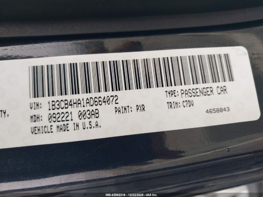 2010 Dodge Caliber Sxt VIN: 1B3CB4HA1AD664072 Lot: 43992316
