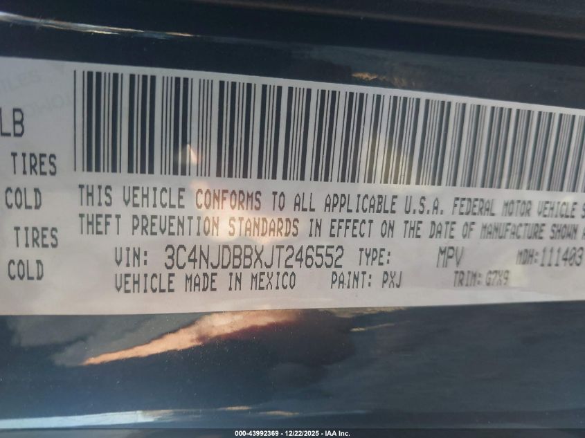 2018 Jeep Compass Latitude 4X4 VIN: 3C4NJDBBXJT246552 Lot: 43992369