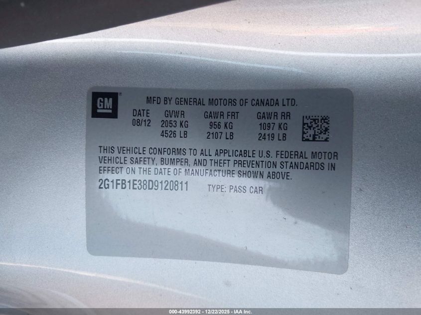 2013 Chevrolet Camaro 1Lt VIN: 2G1FB1E38D9120811 Lot: 43992392