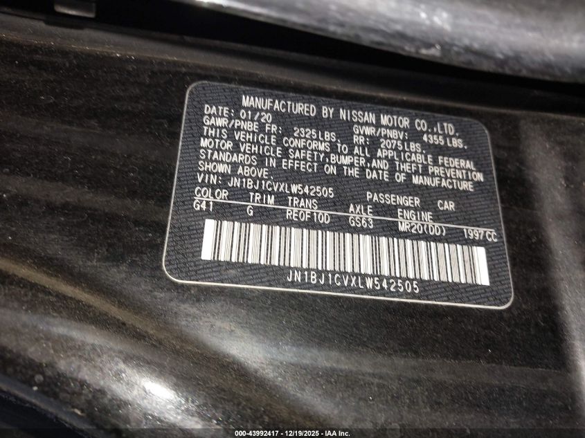 2020 Nissan Rogue Sport S Fwd Xtronic Cvt VIN: JN1BJ1CVXLW542505 Lot: 43992417