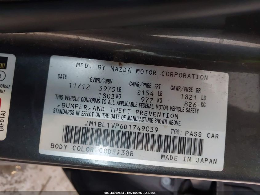 2013 Mazda Mazda3 I Touring VIN: JM1BL1VP6D1749039 Lot: 43992484
