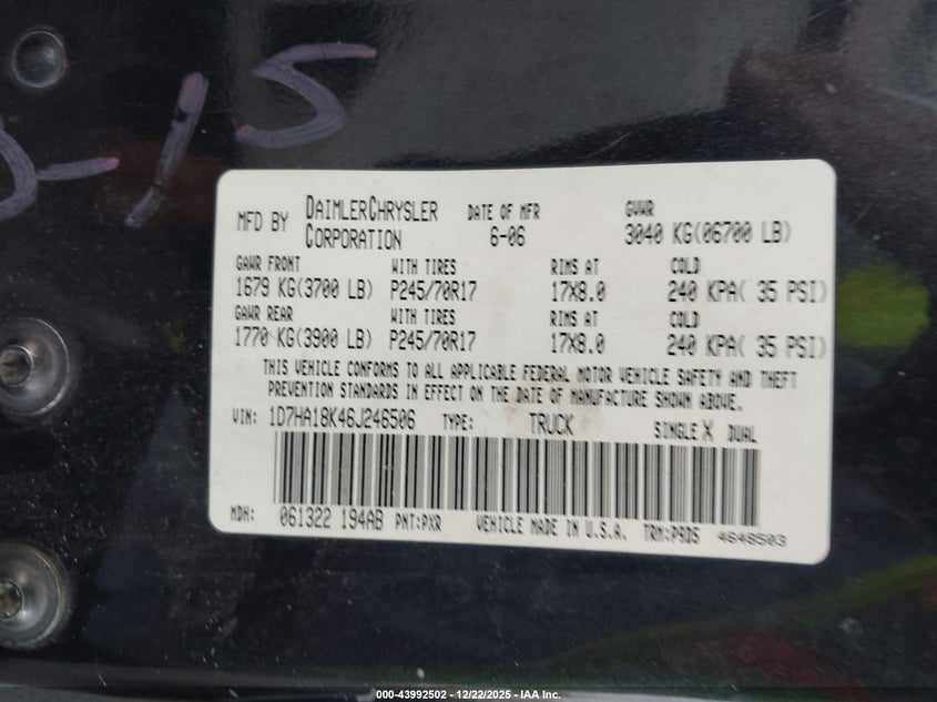 1D7HA18K46J246506 2006 DODGE RAM photo no. 9
