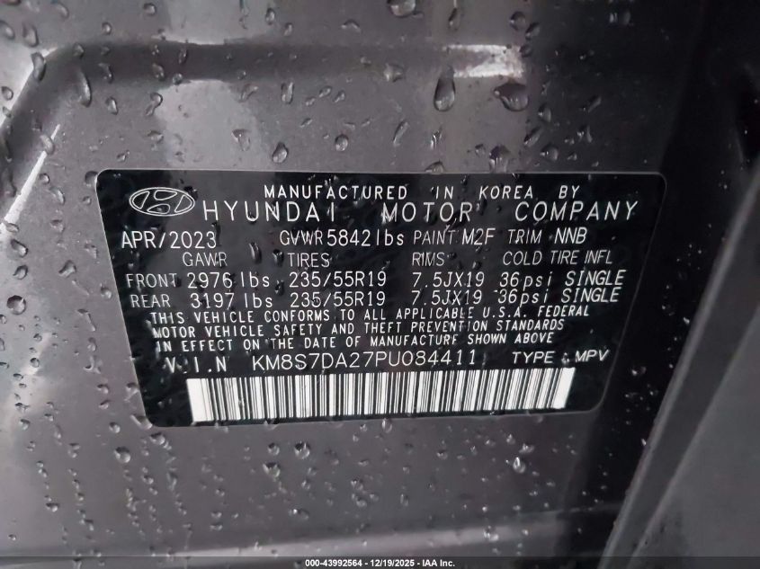 2023 Hyundai Santa Fe Plug-In Hybrid Limited VIN: KM8S7DA27PU084411 Lot: 43992564