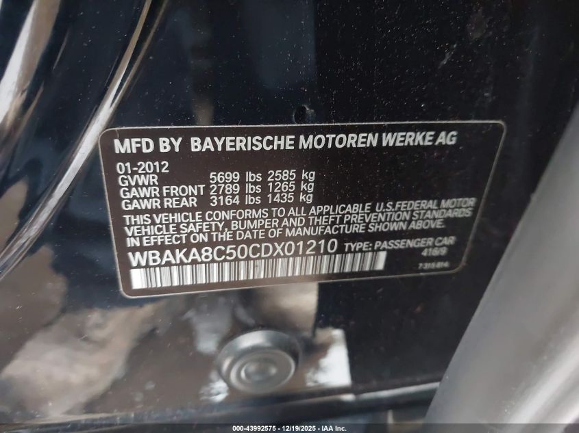 2012 BMW 750I VIN: WBAKA8C50CDX01210 Lot: 43992575