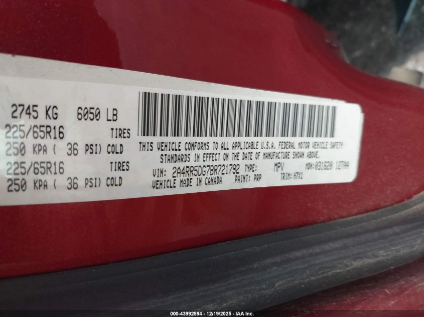 2011 Chrysler Town & Country Touring VIN: 2A4RR5DG7BR721792 Lot: 43992594