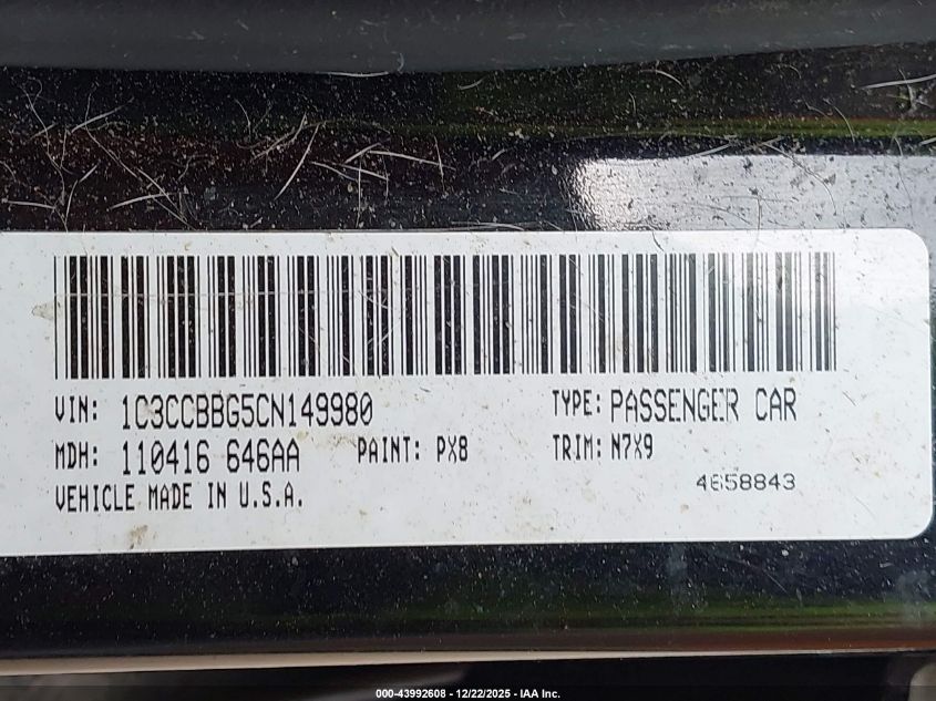 2012 Chrysler 200 Touring VIN: 1C3CCBBG5CN149980 Lot: 43992608