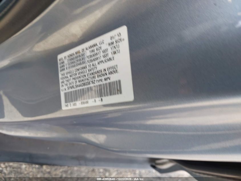 2013 Honda Odyssey Ex VIN: 5FNRL5H44DB038762 Lot: 43992646