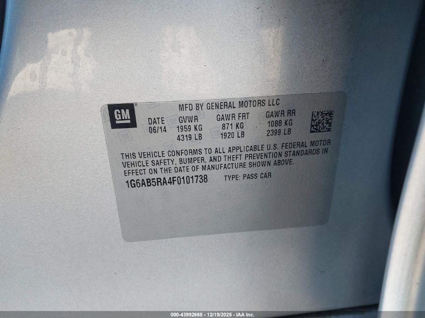 2015 Cadillac Ats Luxury VIN: 1G6AB5RA4F0101738 Lot: 43992668