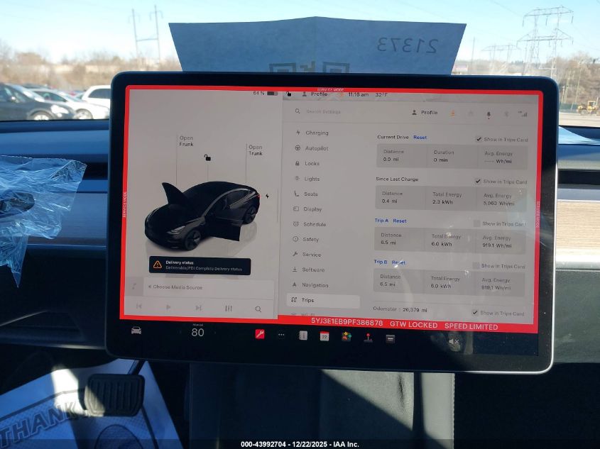 2023 Tesla Model 3 Long Range Dual Motor All-Wheel Drive VIN: 5YJ3E1EB9PF386878 Lot: 43992704