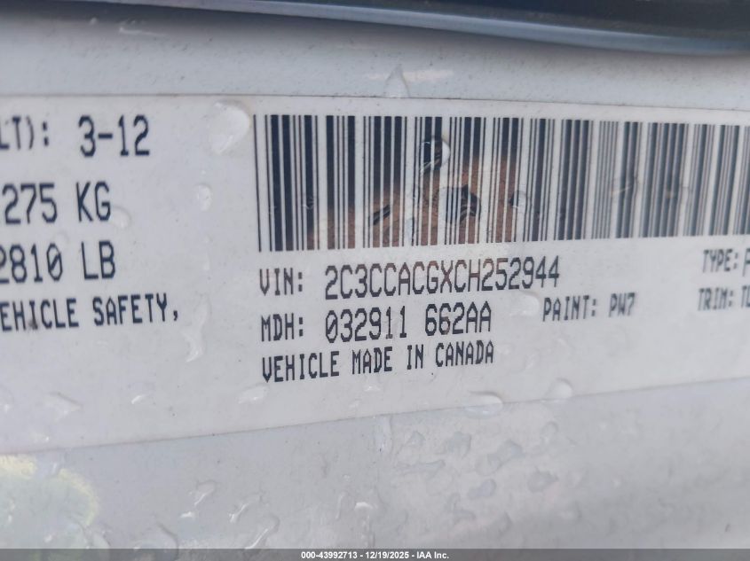 2012 Chrysler 300 Limited VIN: 2C3CCACGXCH252944 Lot: 43992713