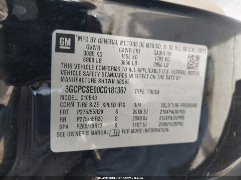 2012 Chevrolet Silverado 1500 Lt VIN: 3GCPCSE00CG181367 Lot: 43992810