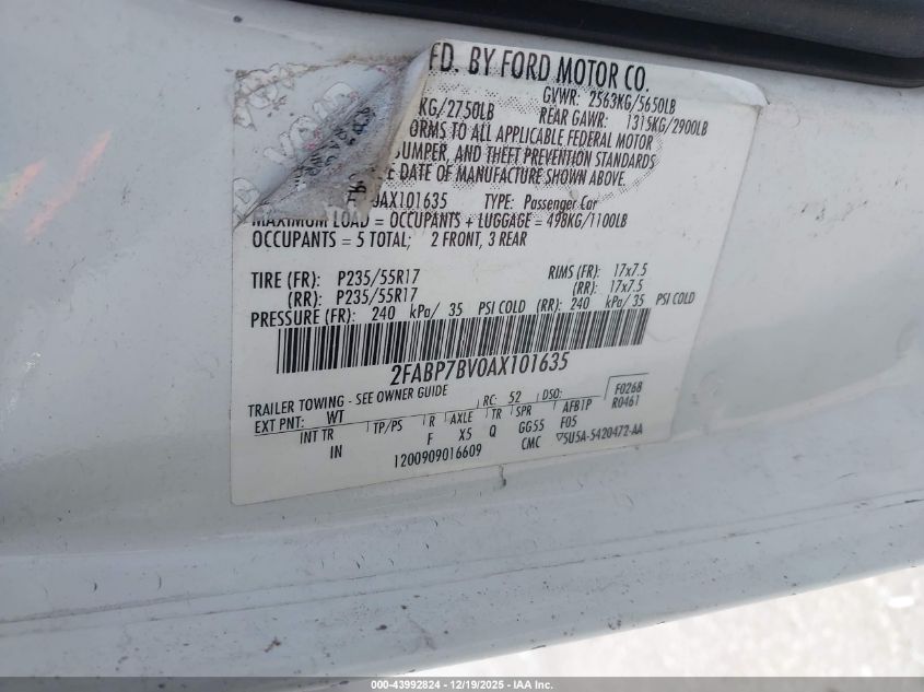 2010 Ford Crown Victoria Police/Police Interceptor VIN: 2FABP7BV0AX101635 Lot: 43992824