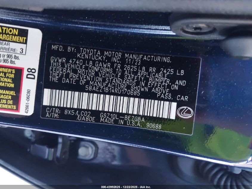 2024 Lexus Es 350 Luxury VIN: 58AEZ1B14RU170685 Lot: 43992825