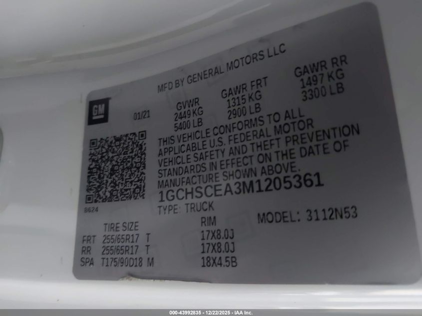 2021 Chevrolet Colorado 2Wd Long Box Lt VIN: 1GCHSCEA3M1205361 Lot: 43992835