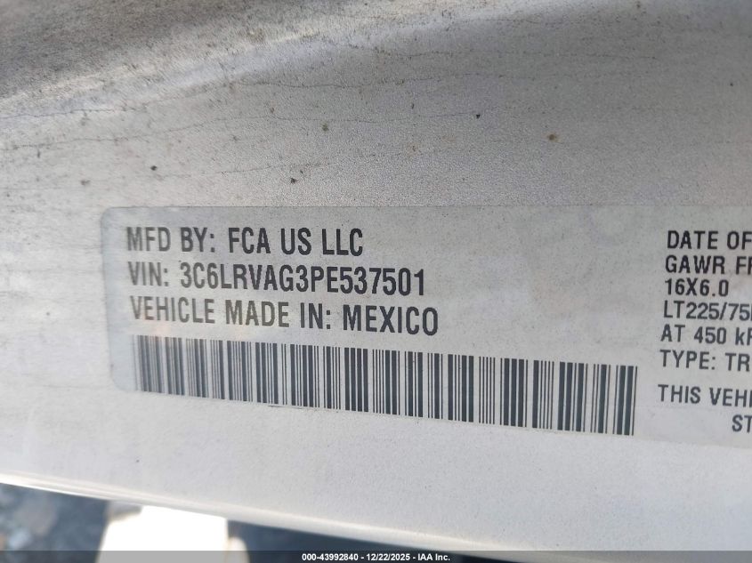 2023 Ram Promaster 1500 Low Roof 136 Wb VIN: 3C6LRVAG3PE537501 Lot: 43992840