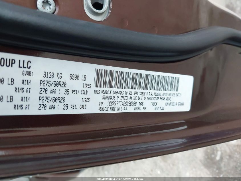2014 Ram 1500 Big Horn VIN: 1C6RR7TT4ES256608 Lot: 43992884