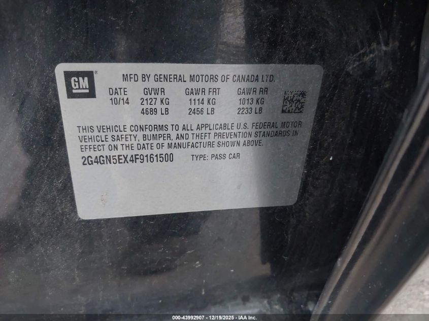 2015 Buick Regal Turbo/E-Assist Premium I VIN: 2G4GN5EX4F9161500 Lot: 43992907