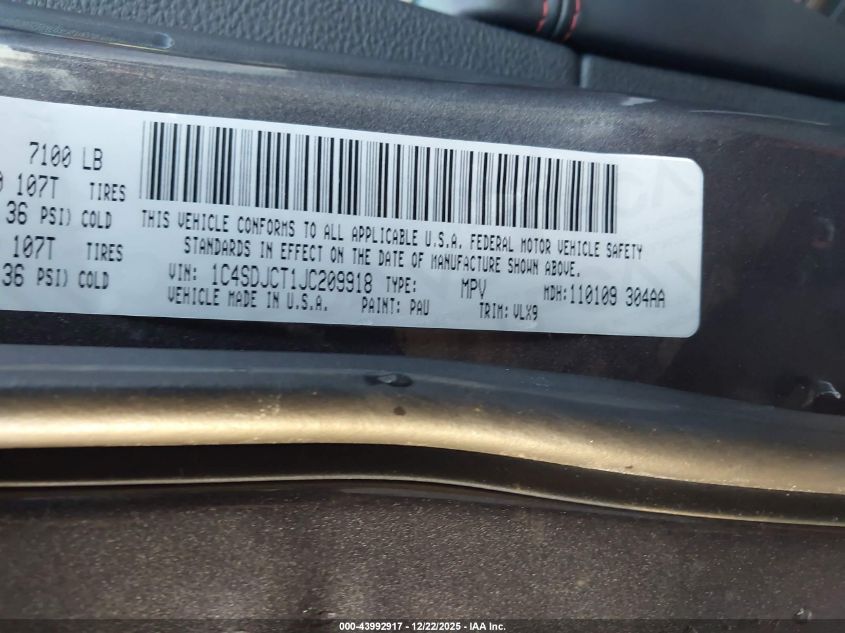 2018 Dodge Durango R/T Awd VIN: 1C4SDJCT1JC209918 Lot: 43992917